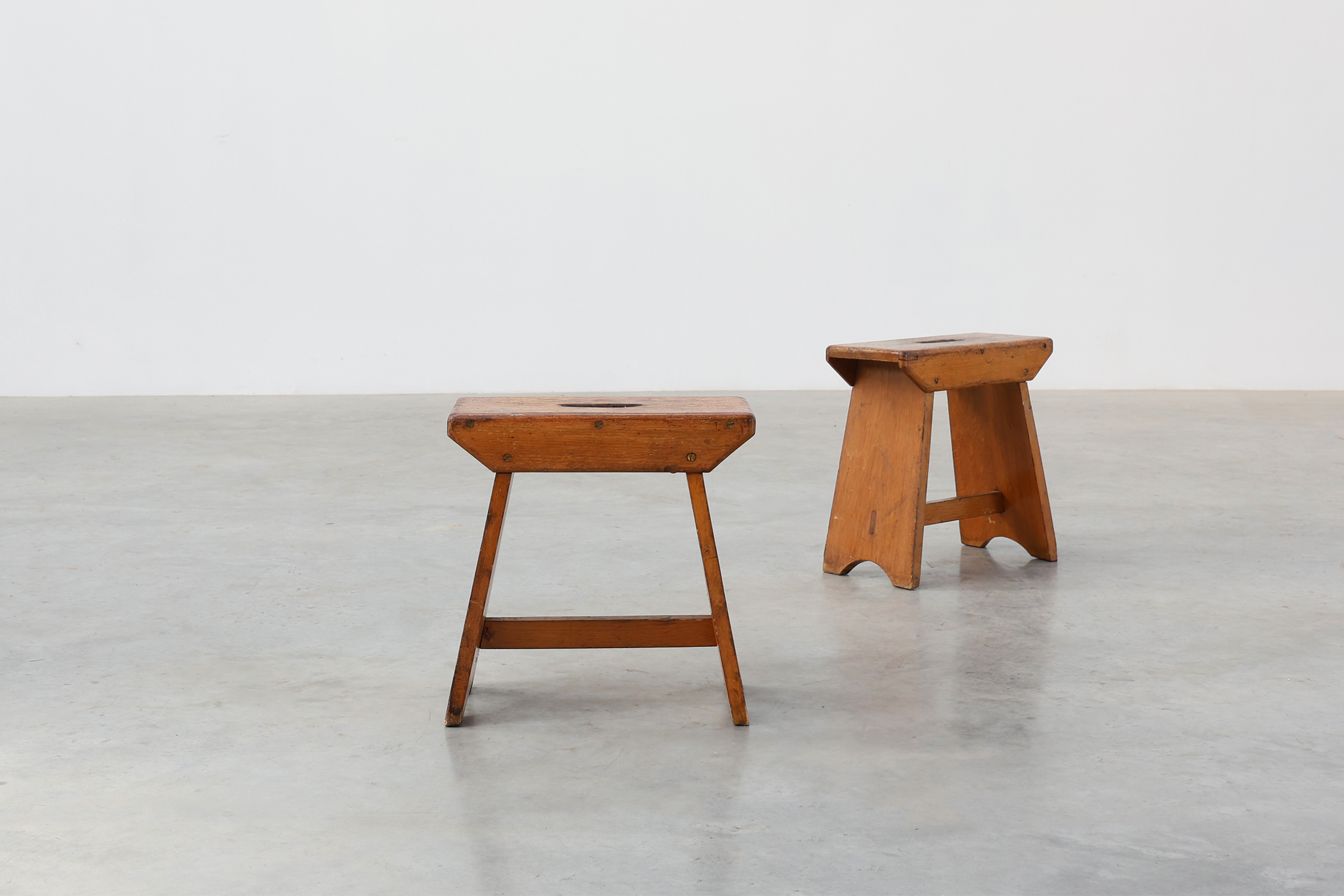 Rustic Pine Stool with Cut-Out Trestle Legs, Sweden, circa 1920thumbnail